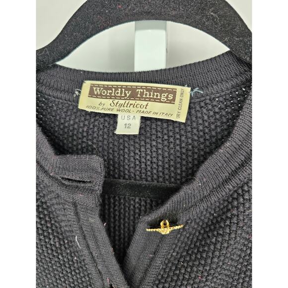 Vintage Worldly Things by Styltricot Wool Made in Italy Cardigan Blazer Black 12 - Picture 3 of 5